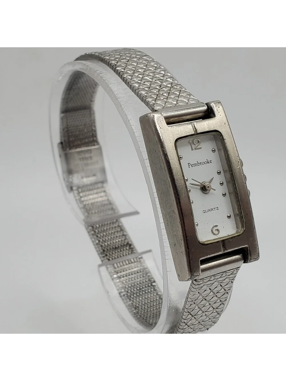 Pembrooke Quartz Watch Womens 16mm Rectangle Silver Tone Adjustable New Battery